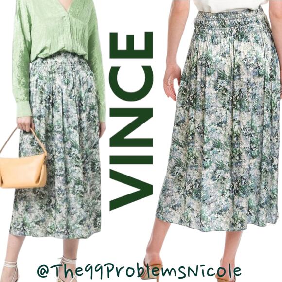 Vince Painted Floral Smocked Skirt with pockets - Picture 1 of 13